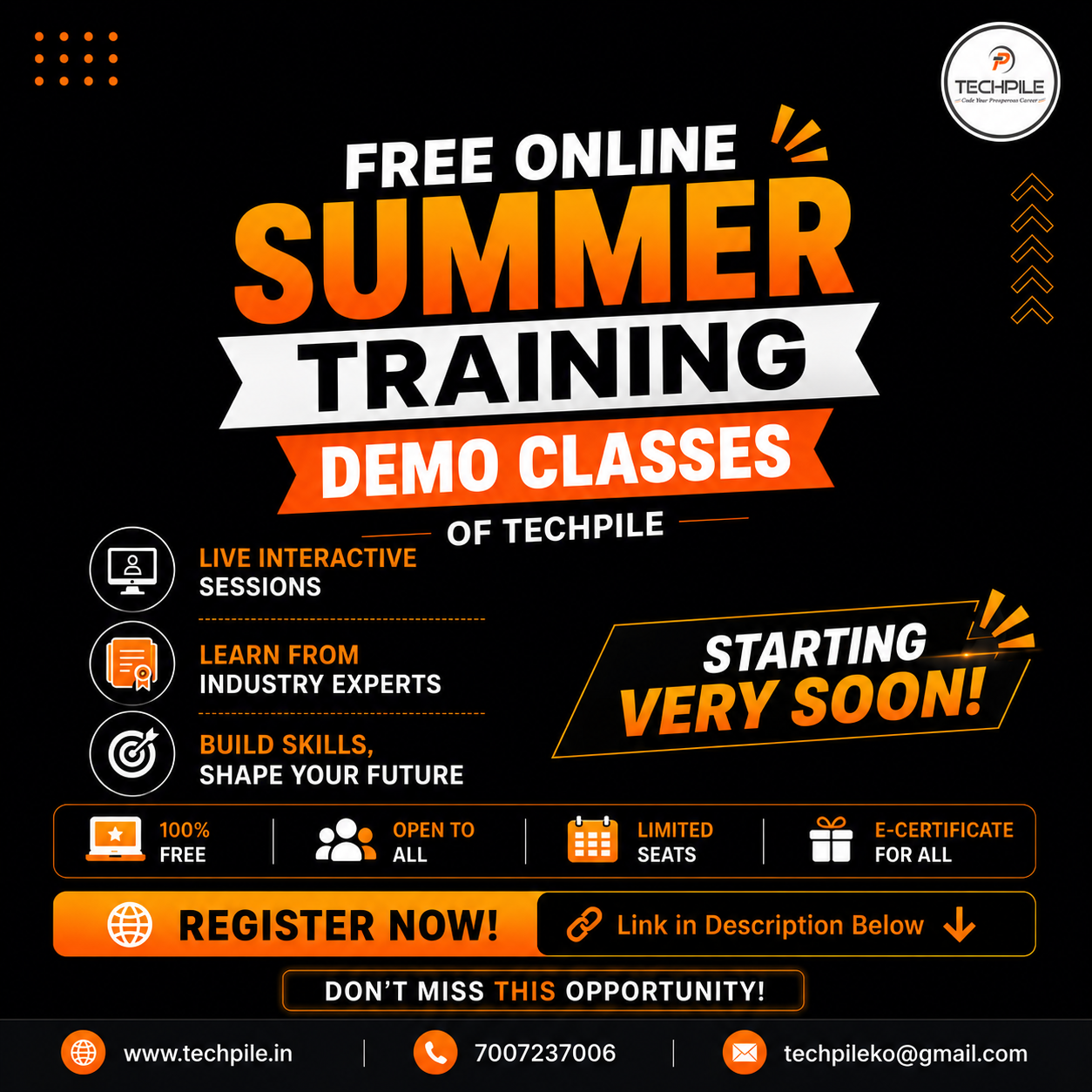 FREE Online Summer Training 2026 | Techpile Demo Classes | Register Now