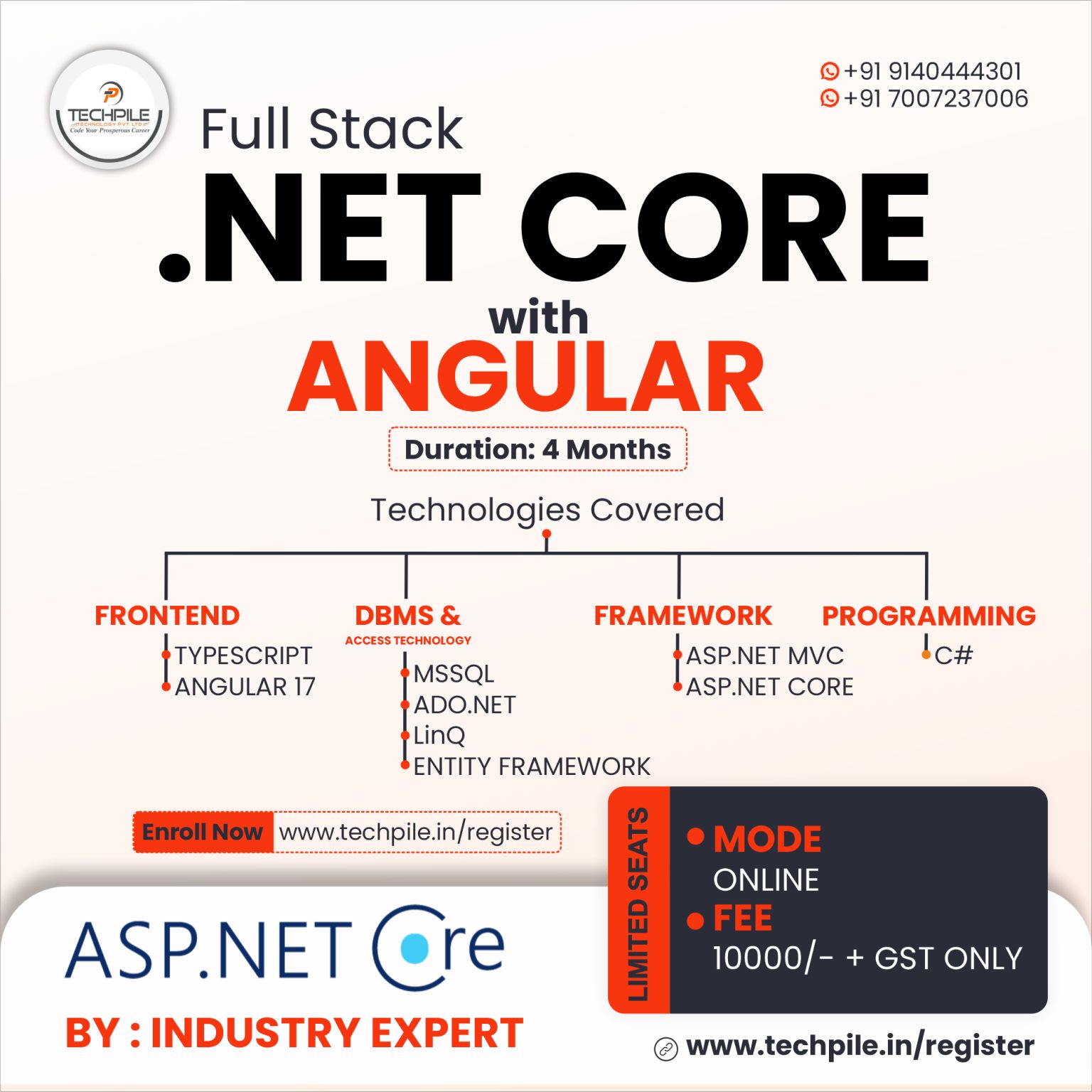 Techpile is going to start new Batch of .Net MVC Core with Angular